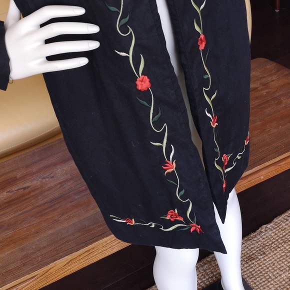 Vintage linen flowered long jacket - Picture 3 of 12